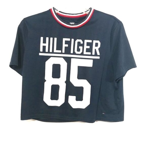 TOMMY HILFIGER Athletic Blue Sports Cropped Shirt - Picture 1 of 5